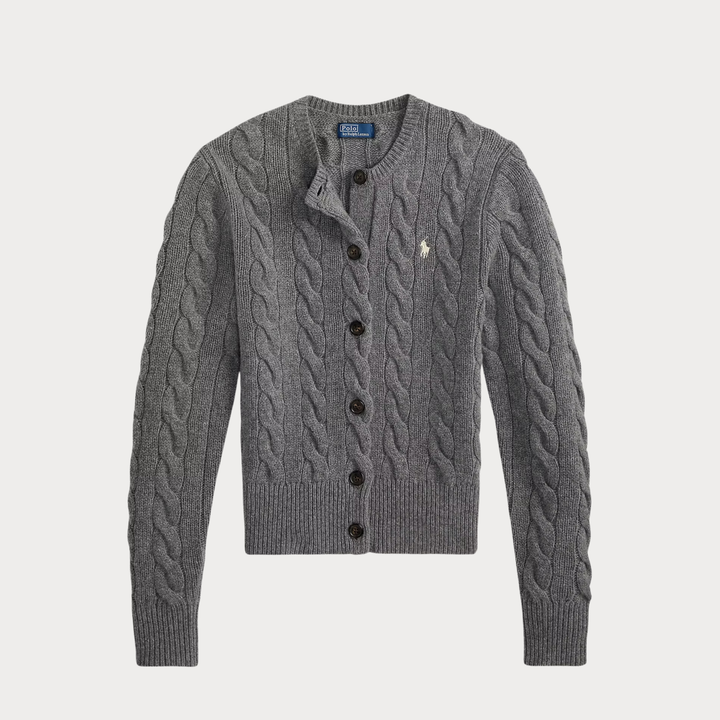 Cable-Knit Wool-Cashmere Cardigan Grey Heather