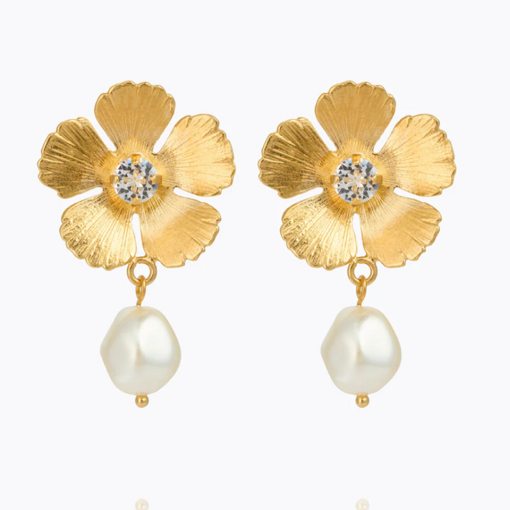 MINI ANEMONE PEARL EARRINGS GOLD CRYSTAL