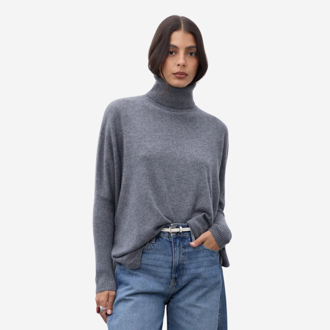 MARGARETH Turtleneck Poncho Gris Chine Fonce
