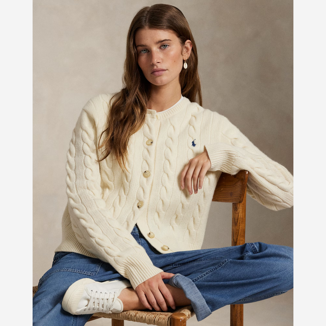 Cable-Knit Wool-Cashmere Cardigan Authentic Cream