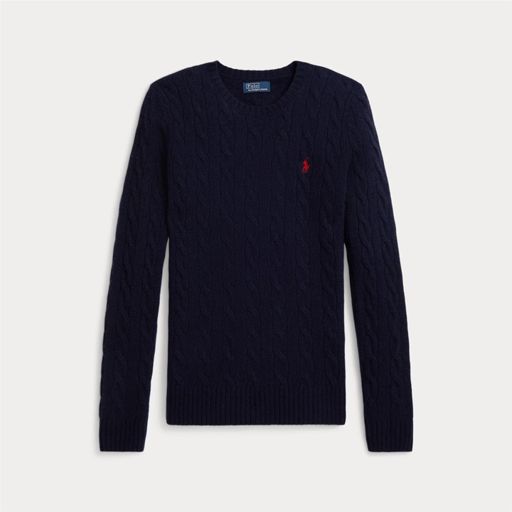 Cable Wool-Cashmere Crewneck Jumper Hunter Navy