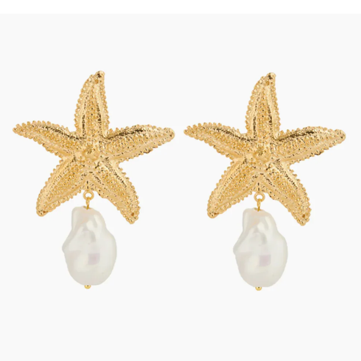 SEA STAR STATEMENT EARRINGS GOLD PEARL