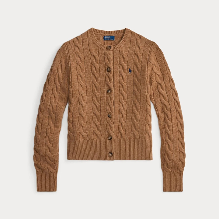 Cable-Knit Wool-Cashmere Cardigan Collection Camel Melange