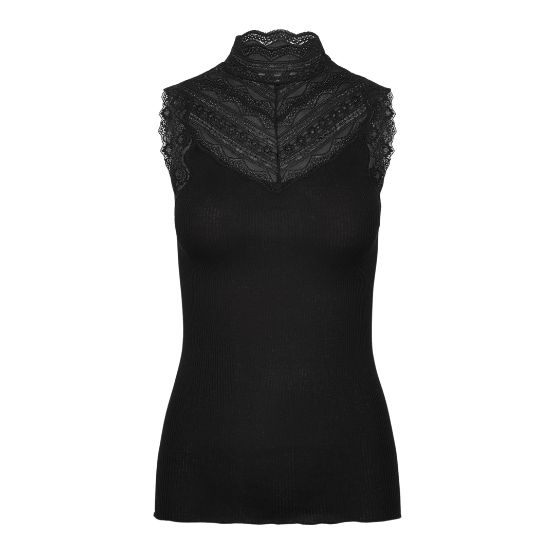 RWBenita Silk Turtleneck Lace Top Black