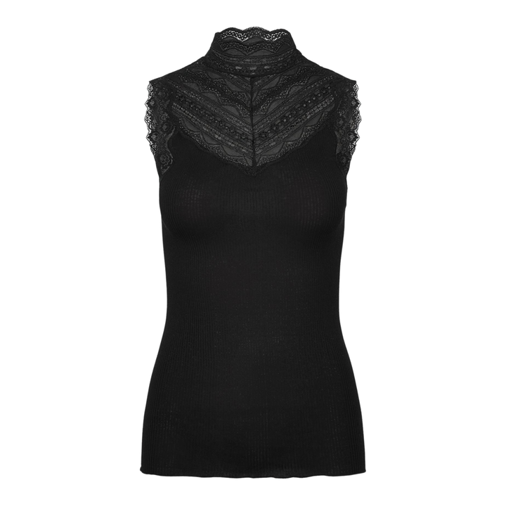 RWBenita Silk Turtleneck Lace Top Black