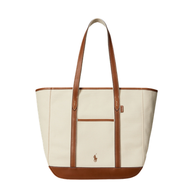 LEATHER-TRIM CANVAS MEDIUM SHOPPER TOTE