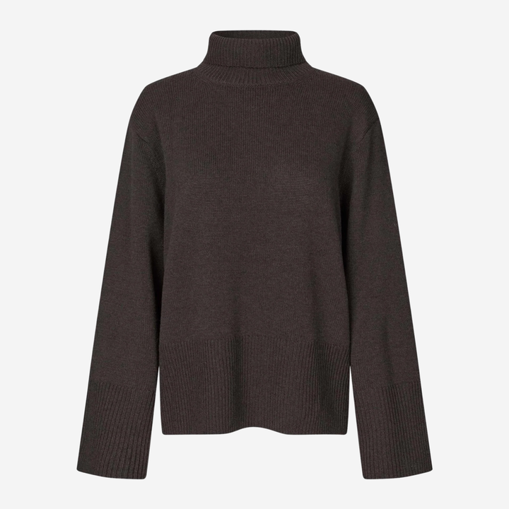 Alpha Knit T-Neck Dark Brown Melange