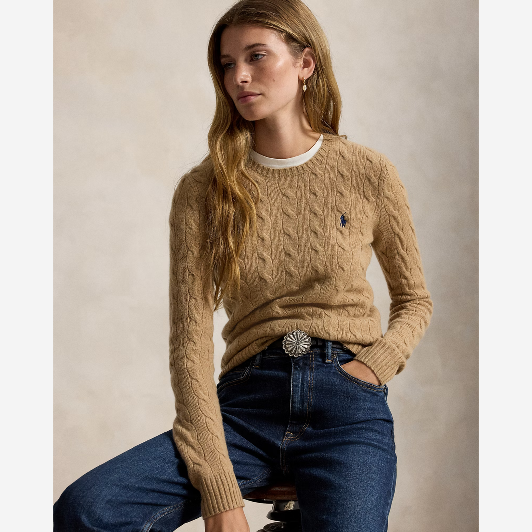 Cable Wool-Cashmere Crewneck Jumper Collection Camel Melange