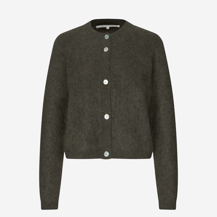 Andrea Knit Rib LS Cardigan Black Olive