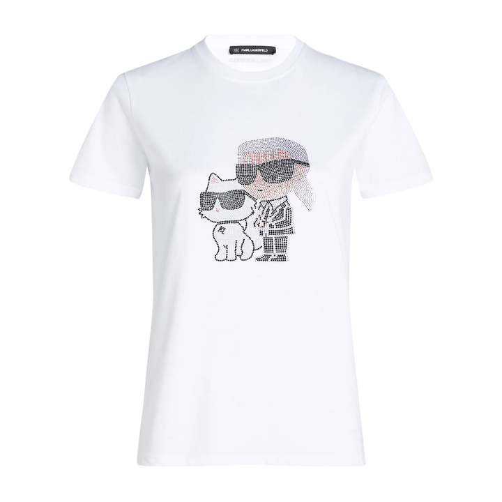 IKON KARL &amp; CHOUPETTE RHINESTONE T-SHIRT WHITE