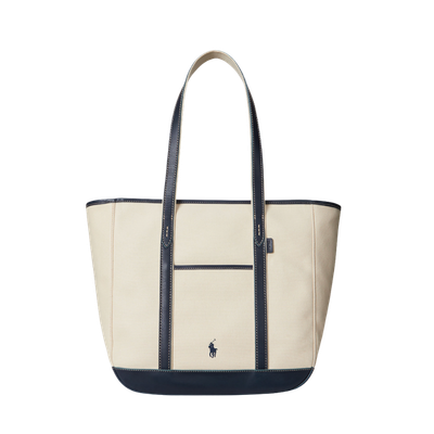 LEATHER-TRIM CANVAS MEDIUM SHOPPER TOTE