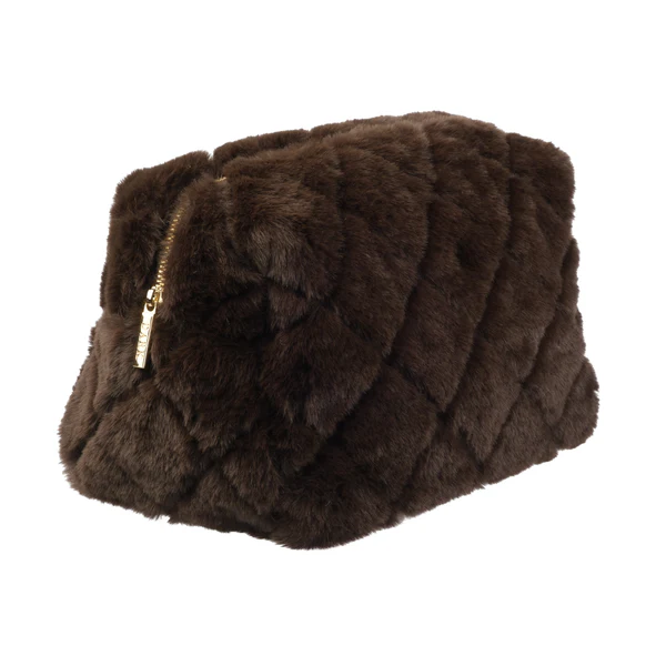 Faux Fur Quilted Make-Up Pouch Large