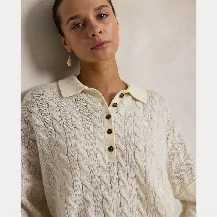 CABLE WOOL-CASHMERE POLO-COLLAR SWEATER