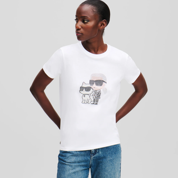 IKON KARL &amp; CHOUPETTE RHINESTONE T-SHIRT WHITE