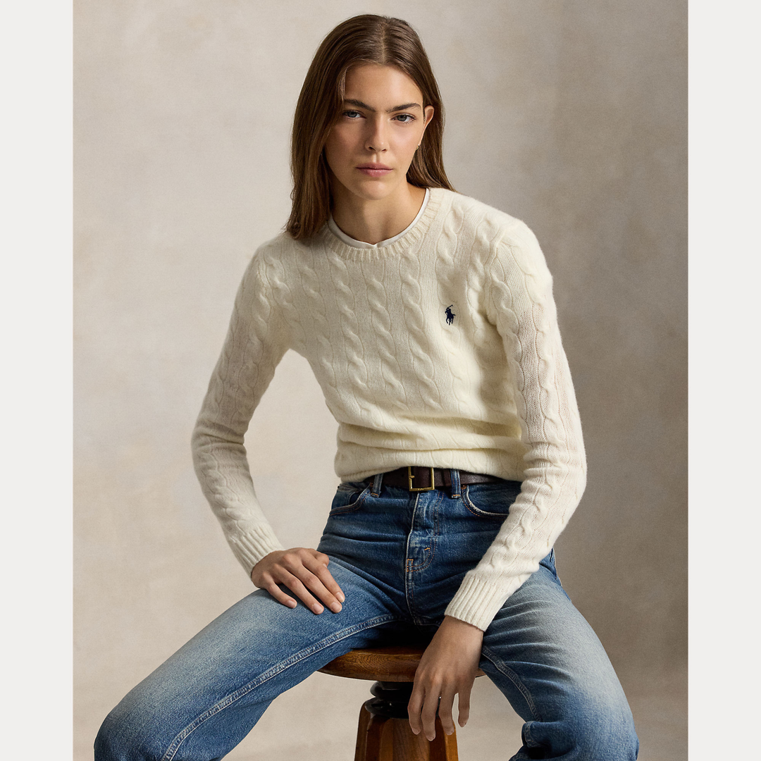 Cable Wool-Cashmere Crewneck Jumper Cream