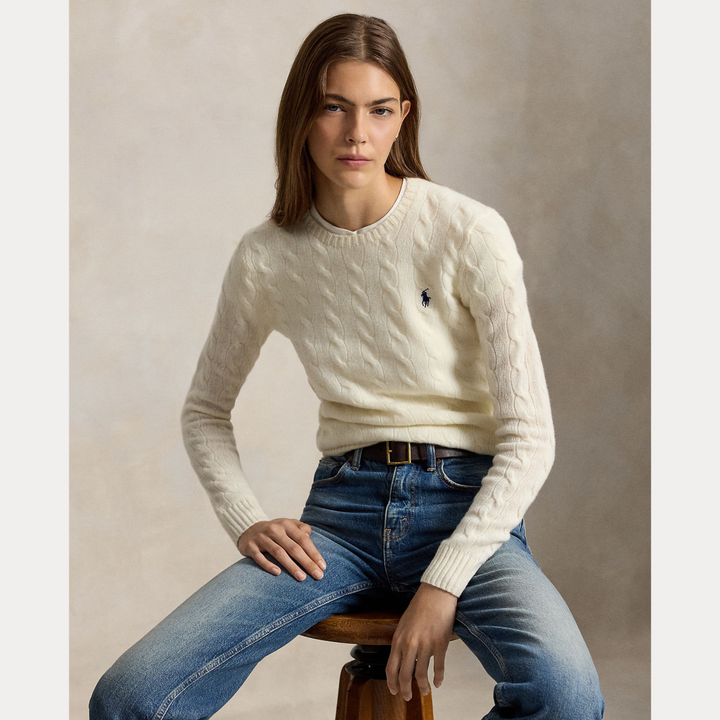 Cable Wool-Cashmere Crewneck Jumper Cream