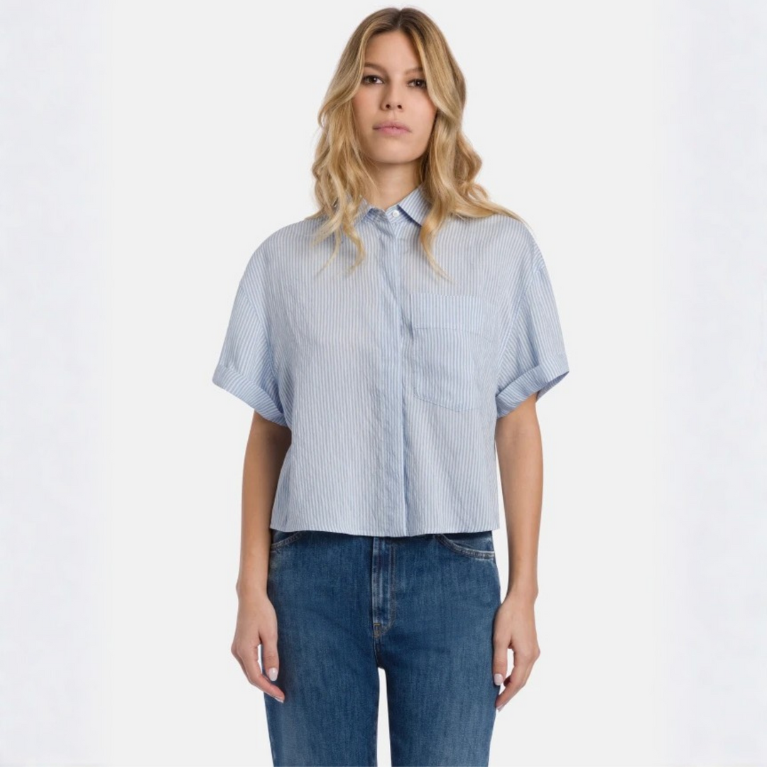 Striped viscose boxy-fit shirt