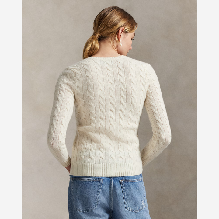 Cable-Knit Wool-Cashmere V-Neck Jumper Cream