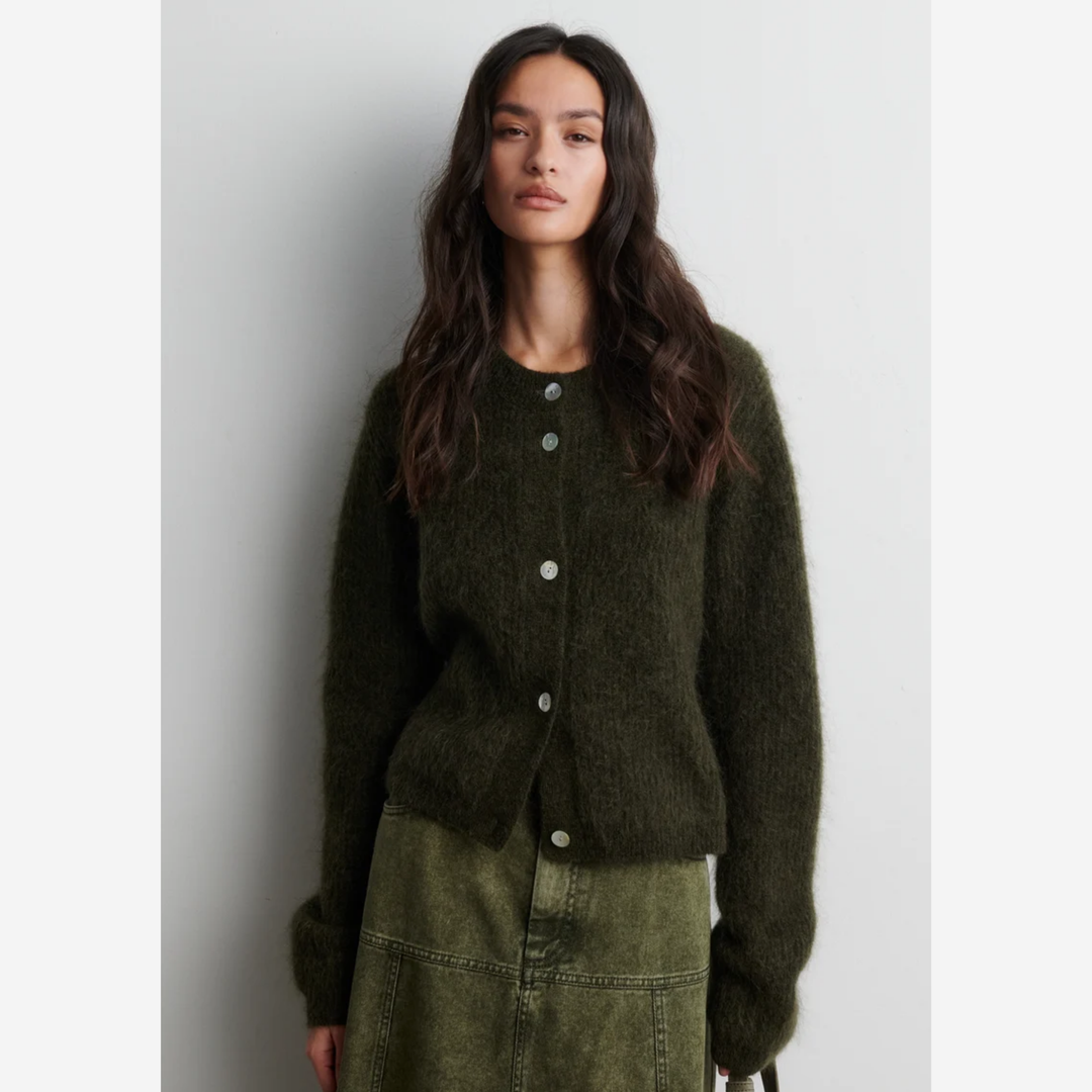 Andrea Knit Rib LS Cardigan Black Olive