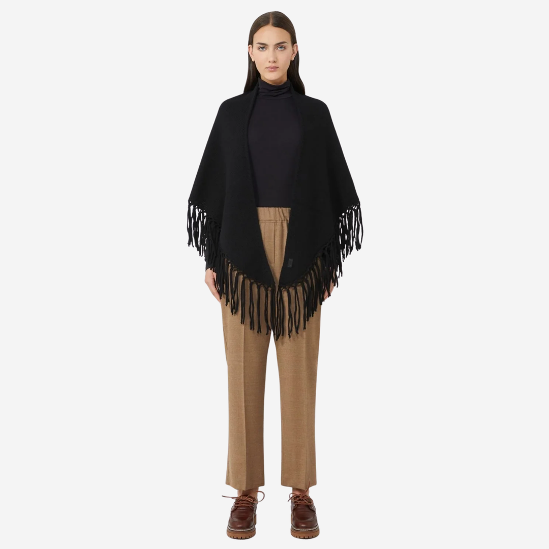 WKATORNADO Fringed Wool Shawl Black