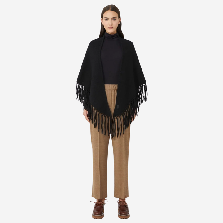 WKATORNADO Fringed Wool Shawl Black