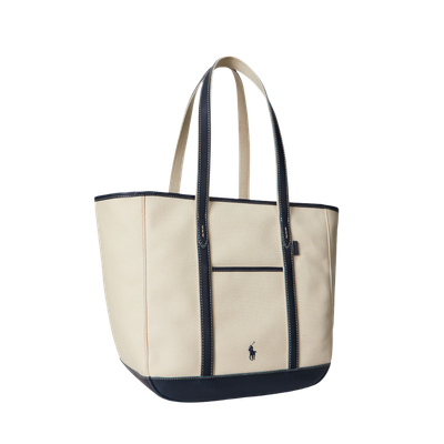 LEATHER-TRIM CANVAS MEDIUM SHOPPER TOTE