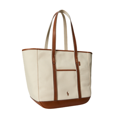 LEATHER-TRIM CANVAS MEDIUM SHOPPER TOTE