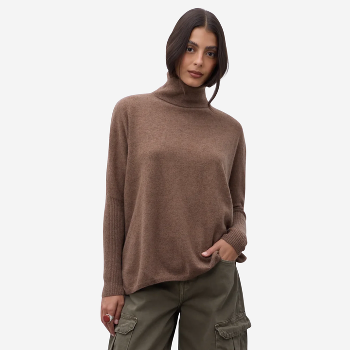 MARGARETH Turtleneck Poncho Cafe Au Lait