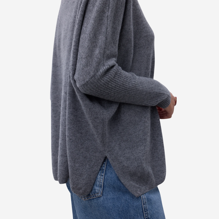 MARGARETH Turtleneck Poncho Gris Chine Fonce