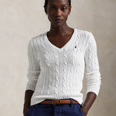 CABLE-KNIT COTTON V-NECK SWEATER