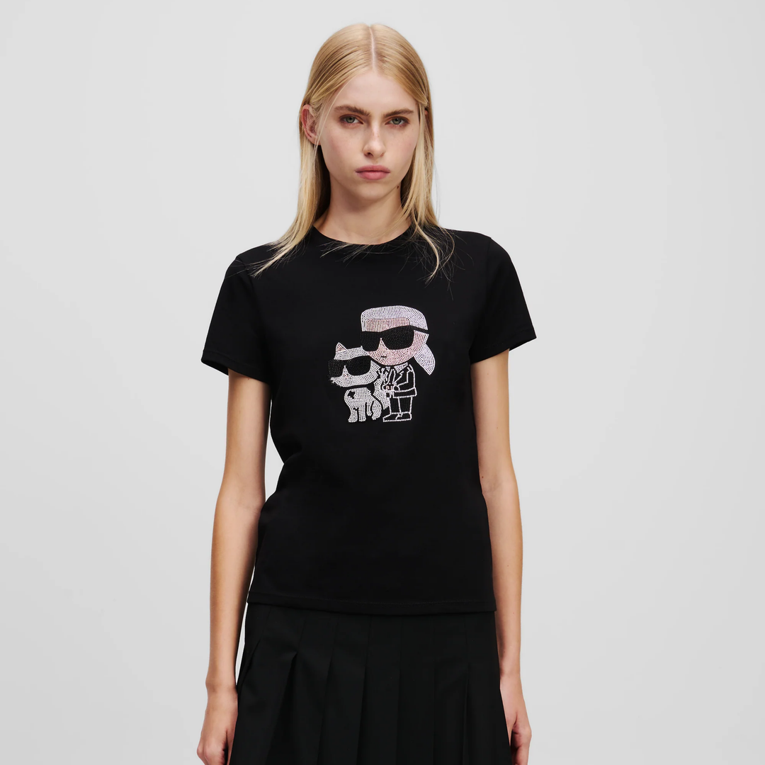 IKON KARL &amp; CHOUPETTE RHINESTONE T-SHIRT BLACK