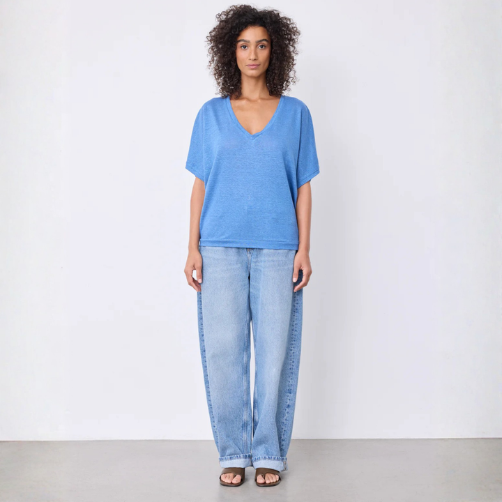 SOPHIA LINEN T-SHIRT BLUE JEAN