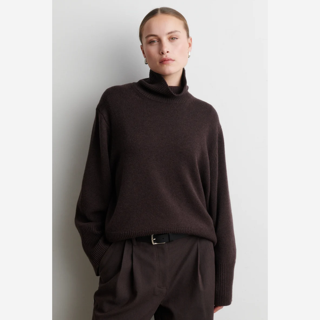 Alpha Knit T-Neck Dark Brown Melange