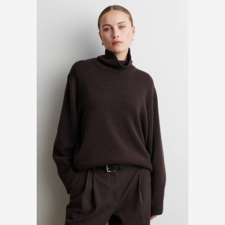 Alpha Knit T-Neck Dark Brown Melange