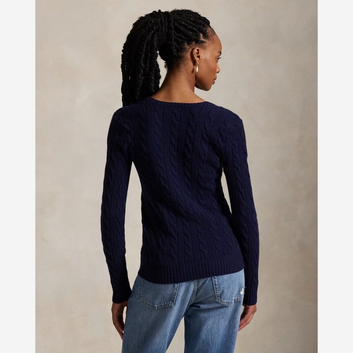 Cable-Knit Wool-Cashmere V-Neck Jumper Hunter Navy