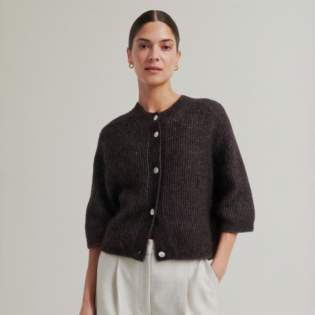 Andrea Knit Rib Cardigan Chocolate Torte