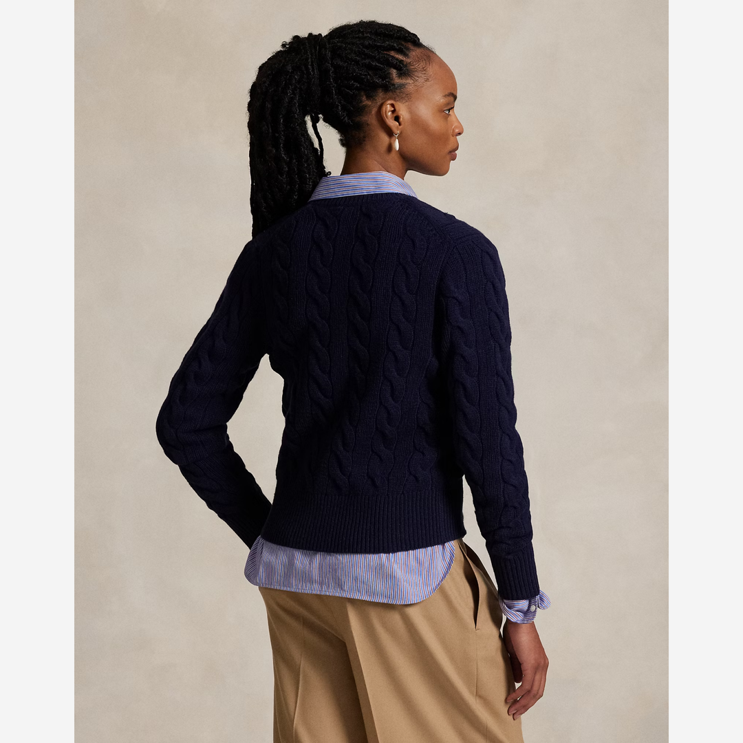 Cable-Knit Wool-Cashmere Cardigan Hunter Navy