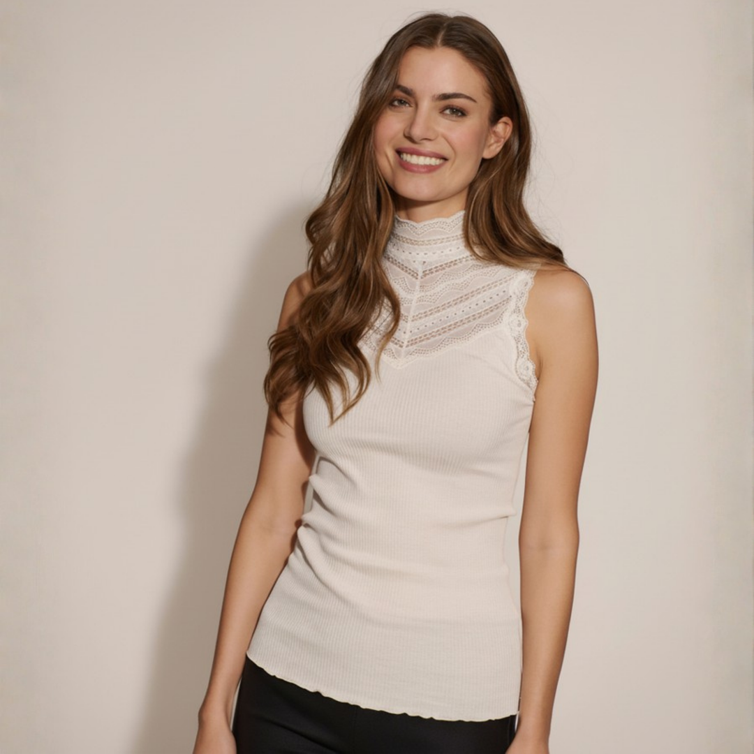 RWBenita Silk Turtleneck Lace Top Ivory