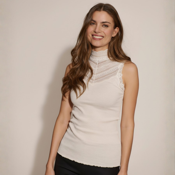 RWBenita Silk Turtleneck Lace Top Ivory