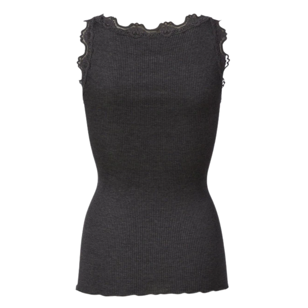 RWBabette U-Neck Lace Top Dark Grey Melange