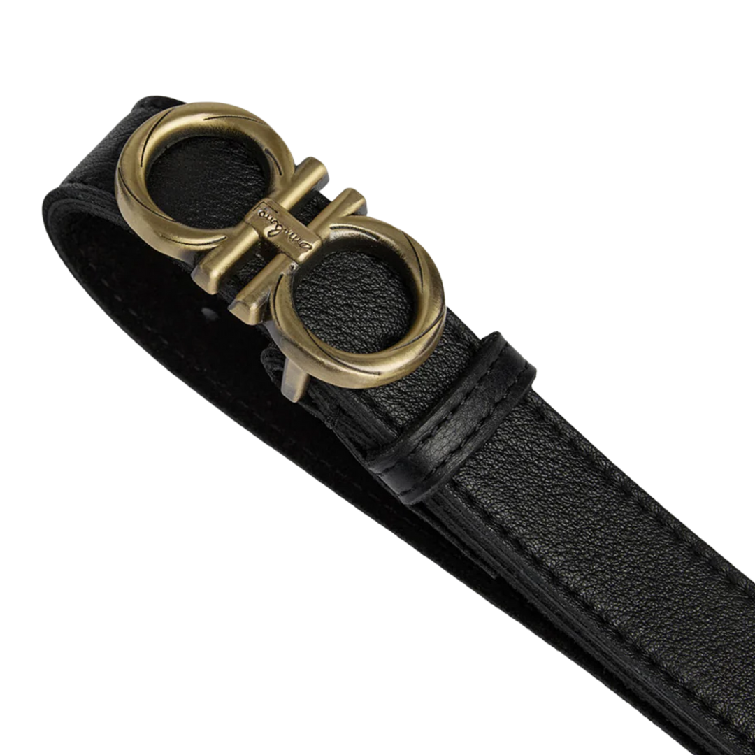 Leather Belt with Buckle Black/Gold