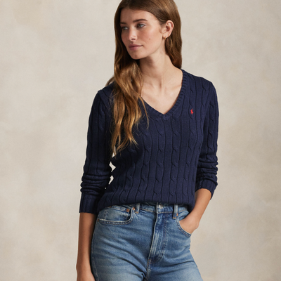 CABLE-KNIT COTTON V-NECK SWEATER