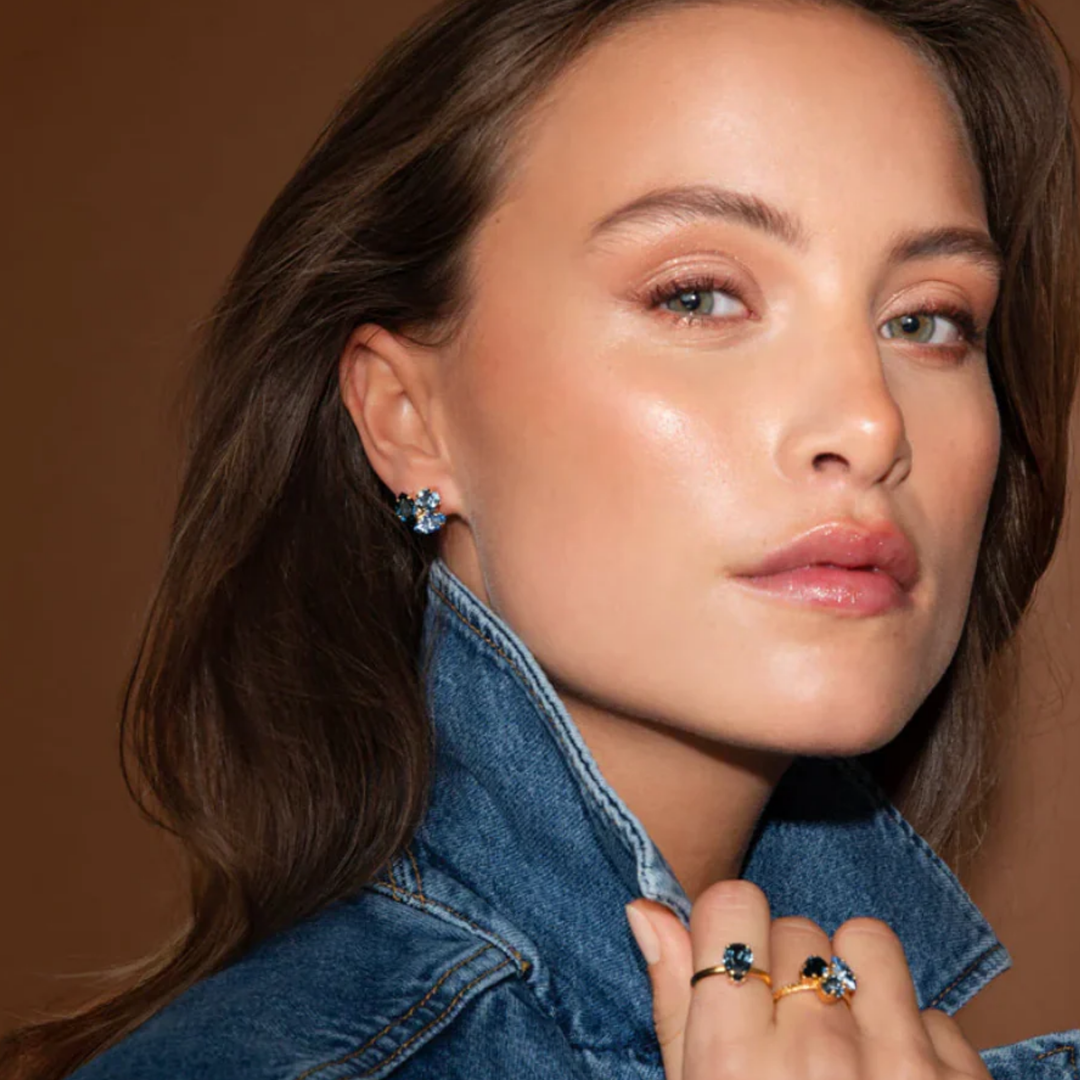 ANA EARRINGS GOLD	DENIM BLUE COMBO