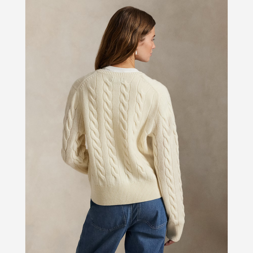 Cable-Knit Wool-Cashmere Cardigan Authentic Cream