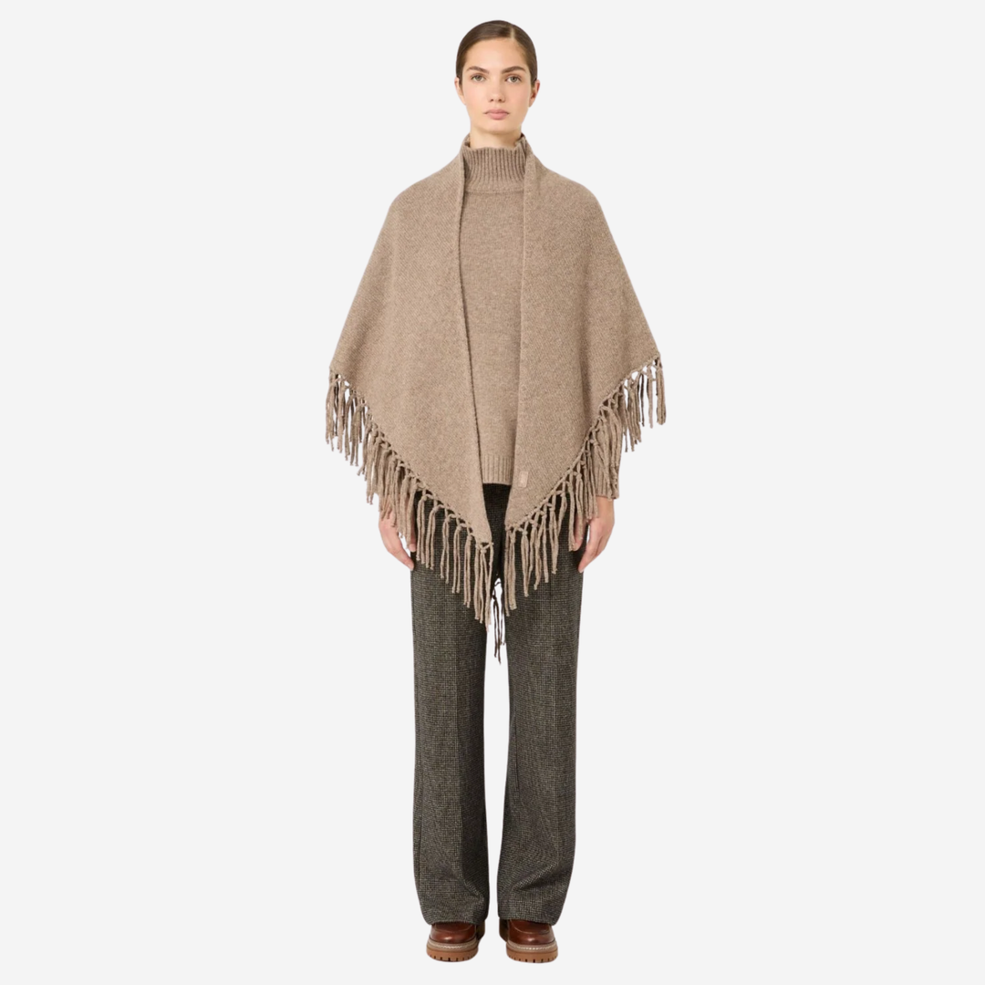 WKATORNADO Fringed Wool Shawl Turtledove Beige