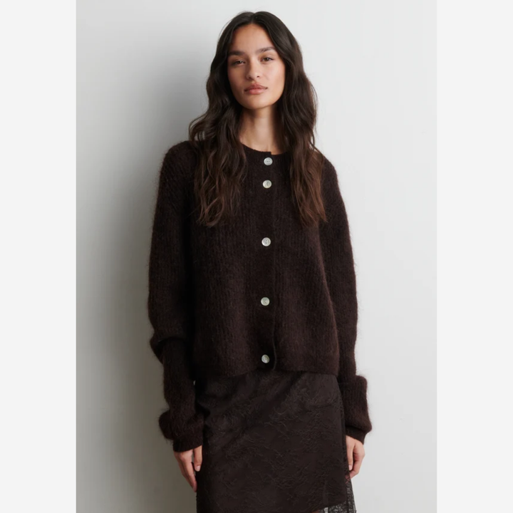 Andrea Knit Rib LS Cardigan Demitasse