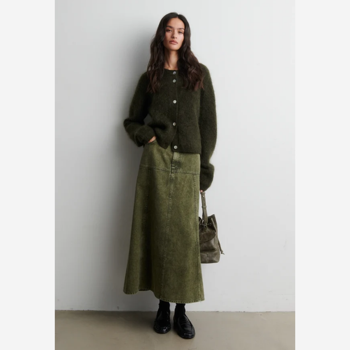 Andrea Knit Rib LS Cardigan Black Olive