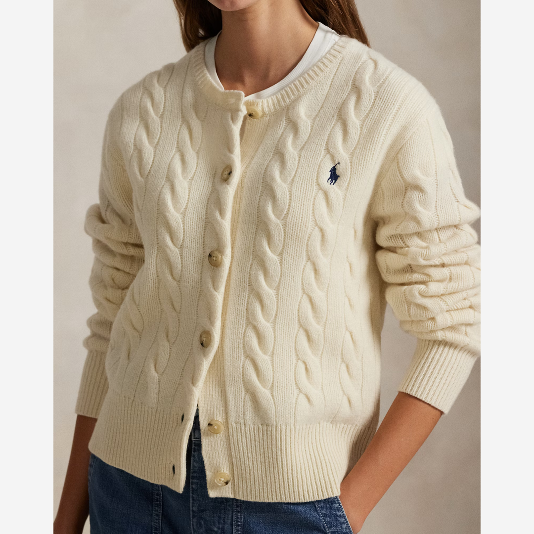 Cable-Knit Wool-Cashmere Cardigan Authentic Cream