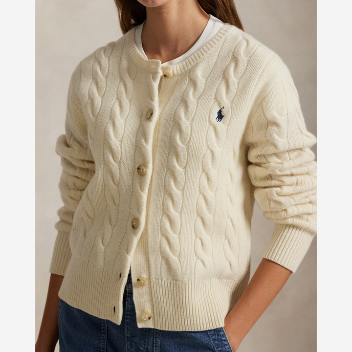 Cable-Knit Wool-Cashmere Cardigan Authentic Cream