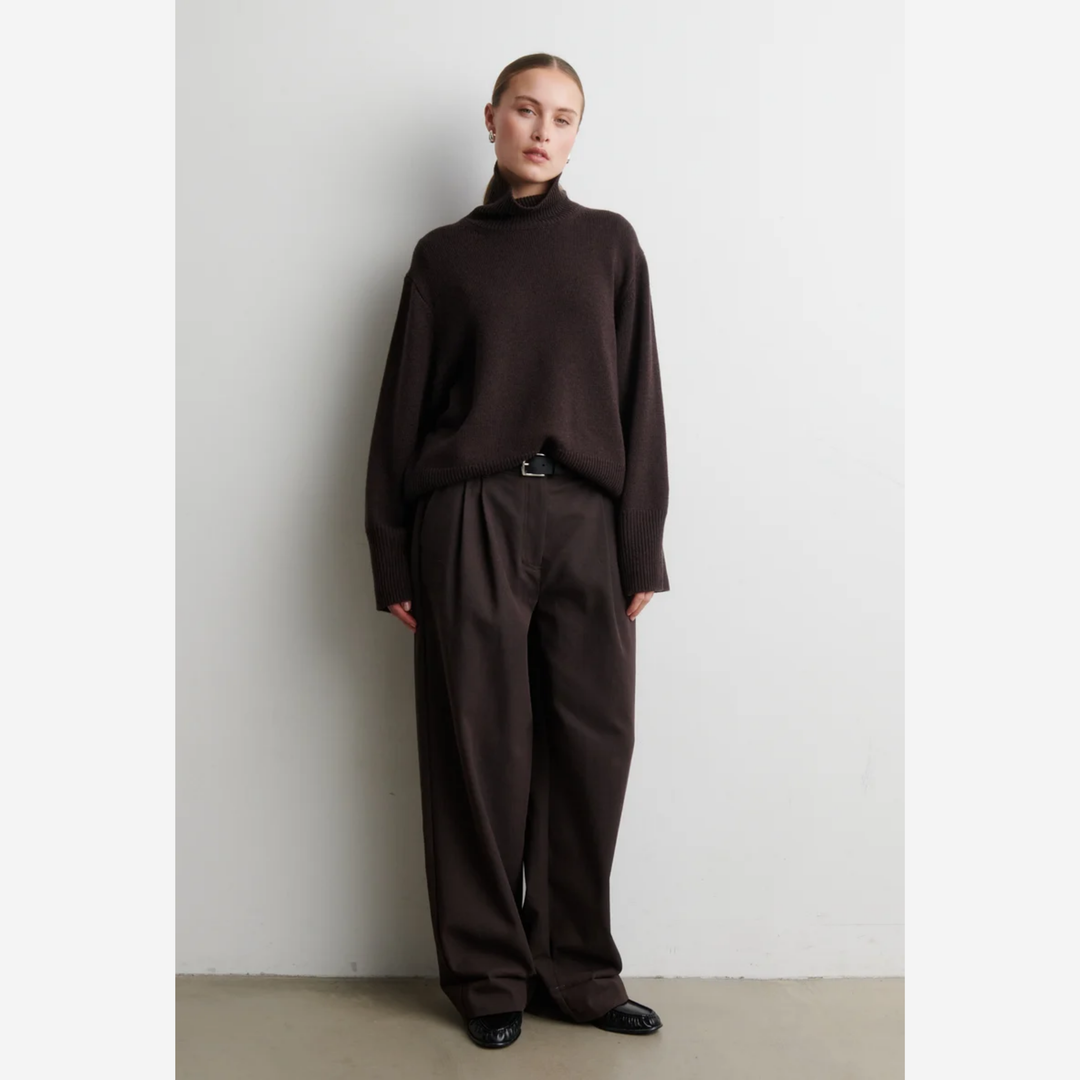 Alpha Knit T-Neck Dark Brown Melange
